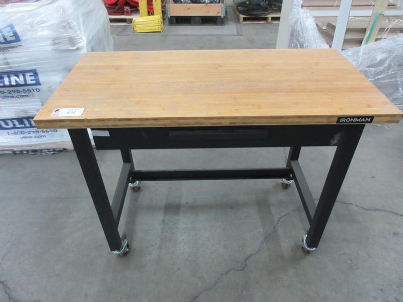 Ironman Rolling Work Bench, Metal Legs with Butcher Block Top and Single Drawer- Auction Item