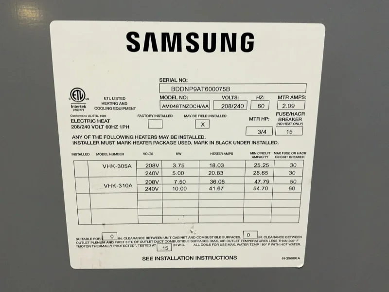 SAMSUNG AIR CONDITIONER  -  AM048TNZDCH/AA