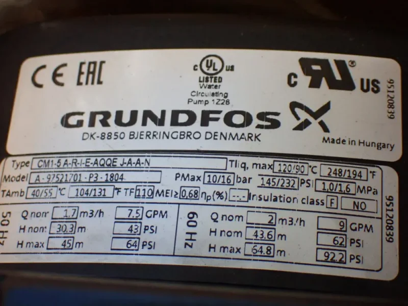 GRUNDFOS 145/232PSI HORIZONTAL MULTISTAGE CENTRIFUGAL PUMP  -  A-R-I-E-AQQE J-A-A-N