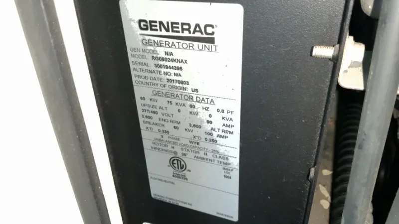 GENERAC 60 KW GENERATOR   -  RG06024KNAX