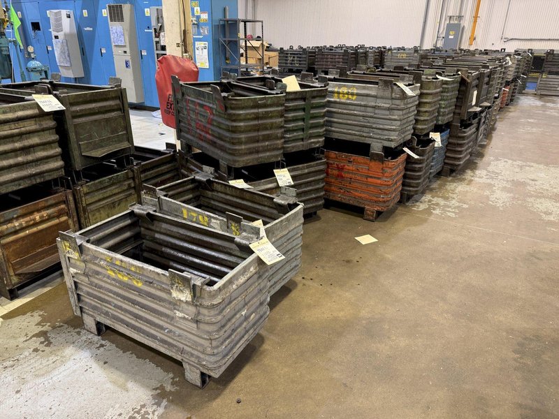 (120) 36” x 18” x 18” STEEL STACKABLE PARTS BIN CONTAINER WITH DUMP DOOR: YOBRO #25062