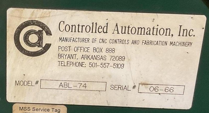 6" x 6" x 1/2" CONTROLLED AUTOMATION MODEL #ABL-74 AUTOMATIC ANGLE PUNCH &amp; SHEAR LINE: STOCK #24935