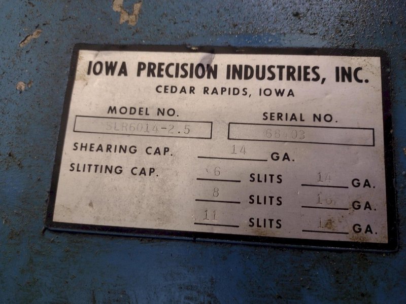 60" x 14 GA X 20,000 LB IOWA PRECISION MODEL #SLR6014-2.5 SLITTING CUT TO LENGTH COIL SLEAR LINE: YOBRO #26015