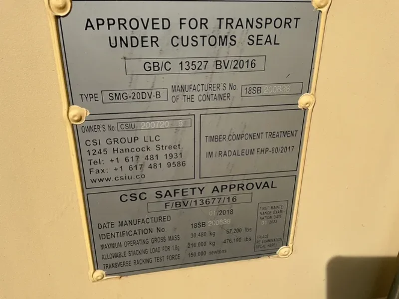 CSI GROUP 67,200 LBS SHIPPING CONTAINER  -  SMG-20DV-B