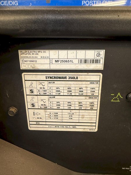 MILLER SYNCROWAVE 350LX WELDER: YOBRO #26043