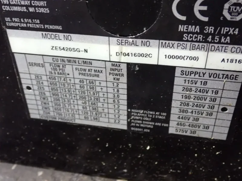 ENERPAC ELECTRIC HYDRAULIC PUMP   -  ZE54205G-N