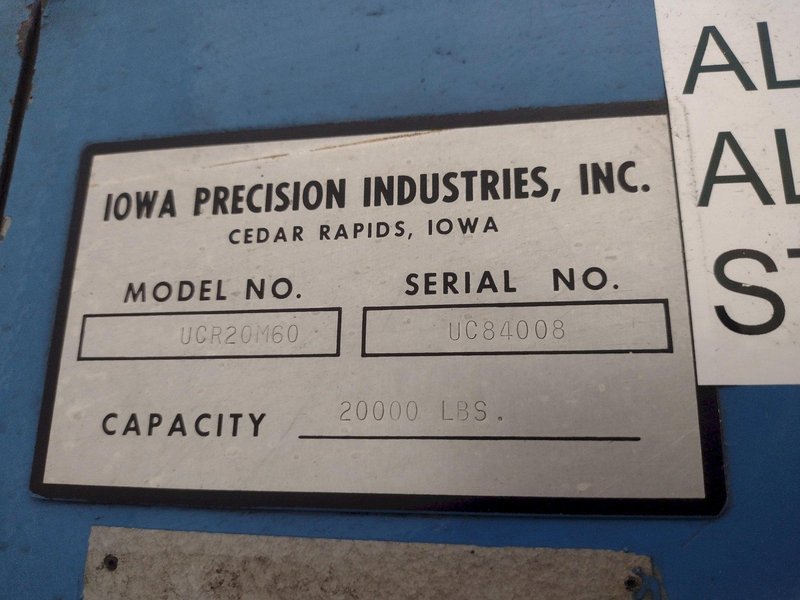 60" x 14 GA X 20,000 LB IOWA PRECISION MODEL #SLR6014-2.5 SLITTING CUT TO LENGTH COIL SLEAR LINE: YOBRO #26015