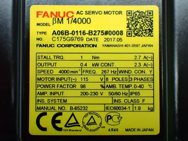 FANUC 4000RPM AC SERVO MOTOR  -  A06B-0116-B275#0008