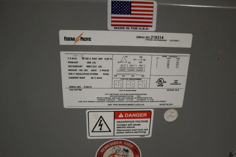 Federal Pacific 3 Phase Transformer Primary 208V | Secondary 400Y/231- Auction Item