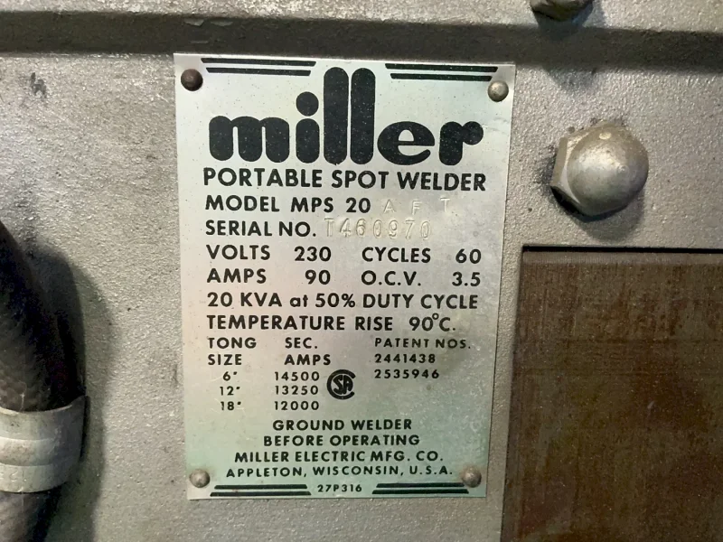 MILLER 20 KVA PORTABLE SPOT WELDER  -  MPS 20 AFT