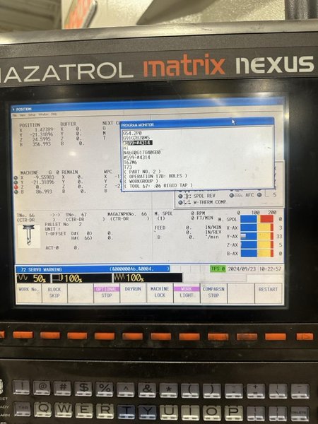 Mazak HCN-4000 400mm HMC, 2012 – 80 Tools, Full 4th Axis, CAT40, Probing, Chip Conveyor
