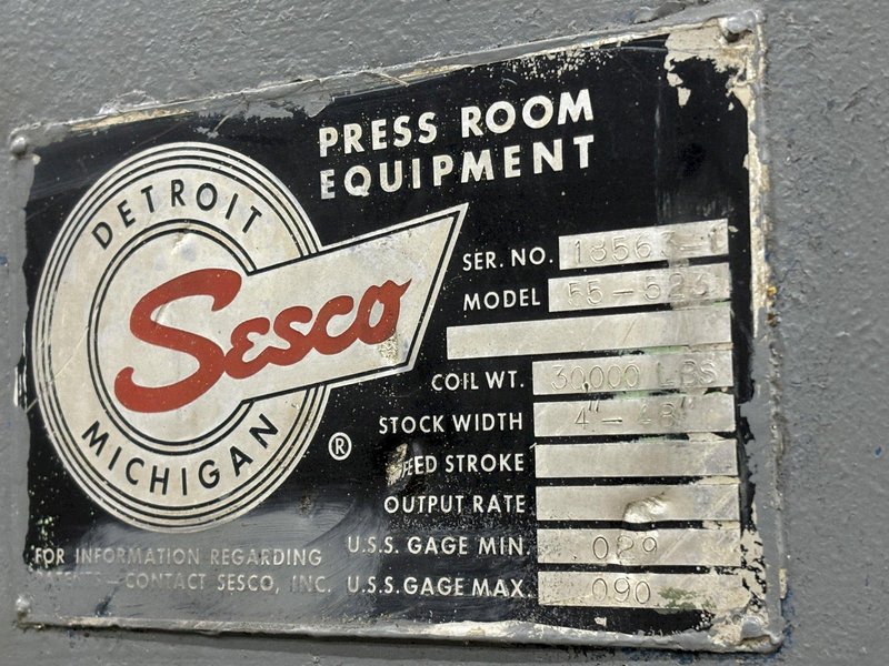 30,000 LB X 60&quot; SESCO MODEL #55-523 MOTORIZED COIL REEL UNCOILER W/ COIL CAR: STOCK #21952