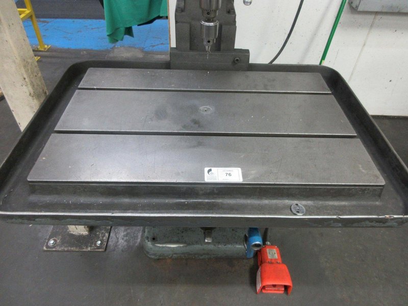 Edlund Model 2F15 30" Floor Model Drill Press, 15" Throat, 6" Hand Quill Feed, 38"x24.5" Adjustable Height Work Table with Oil Gutters, Variable Spindle Speeds 100-2400 RPM, 2HP Drive Motor, Remote Foot Jog- Auction Item