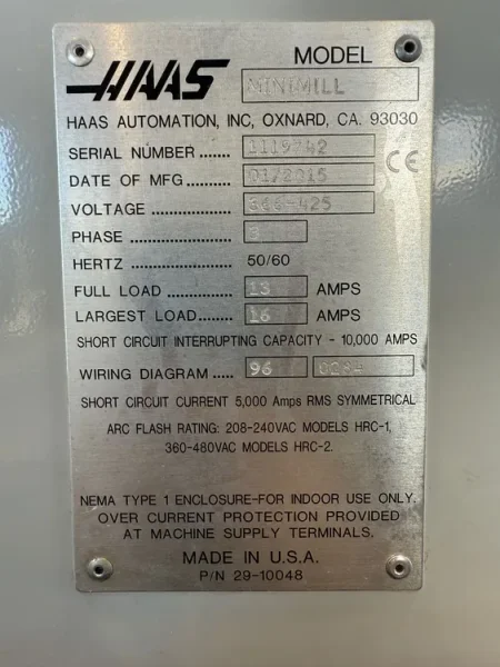 HAAS MINI MILL CNC Vertical Machining Center 2015’ HSM #7952
