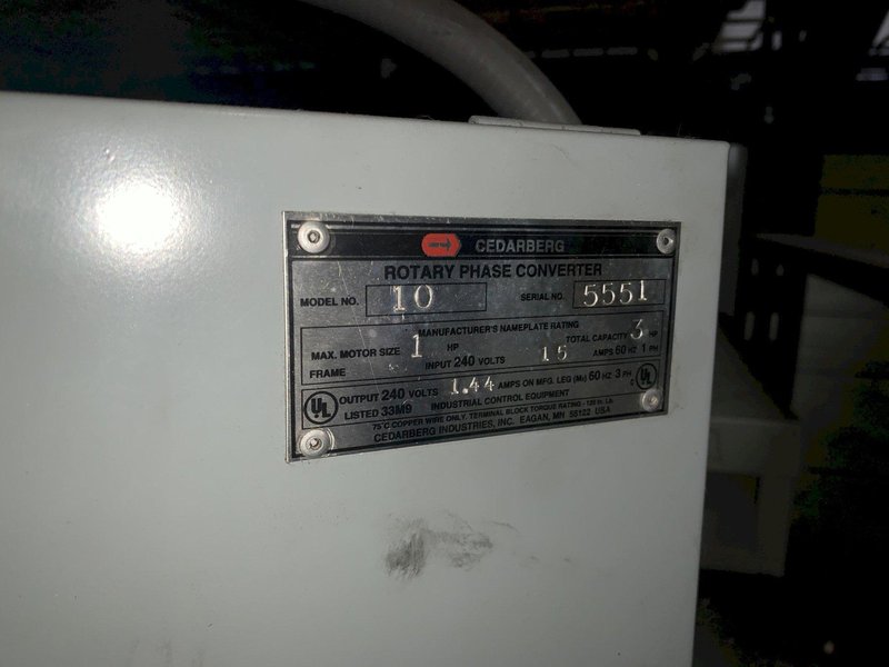 Cedarberg Model 10 Rotary Phase Converter 1.0 hp max single 3.0 hp total