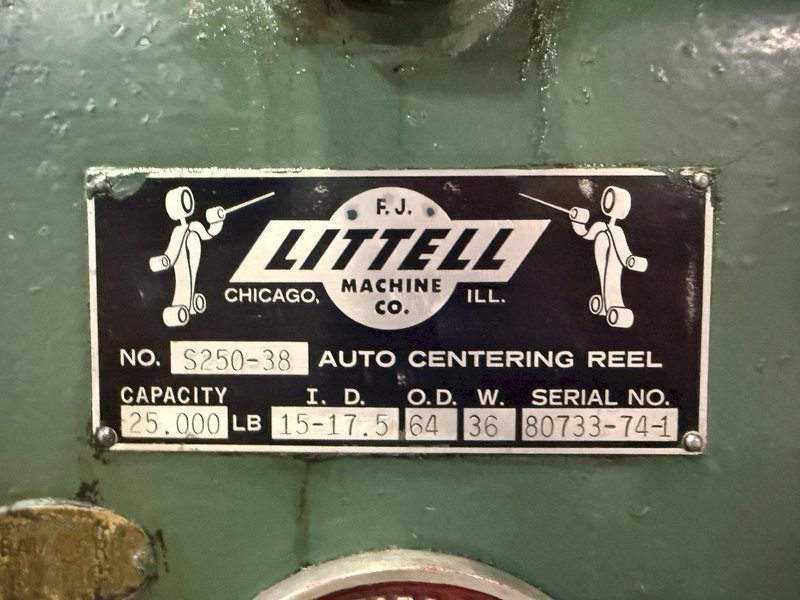 25,000 LBS X 36" LITTELL MODEL #250-38 COIL REEL UNCOILER &amp; CAR: YOBRO #26035