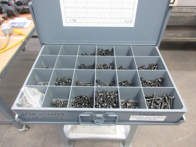 Metal Organizer on Steel Shelf with Contents: Metric / Standard Nuts, Bolts, Screws, Washers - Auction Item