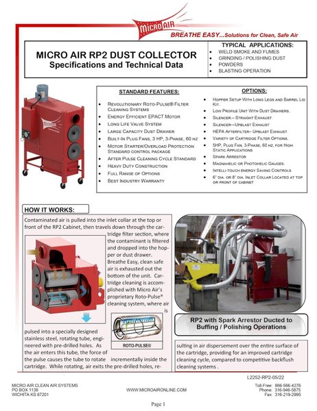 Micro Air RP2 Dust Collector 2100 CFM