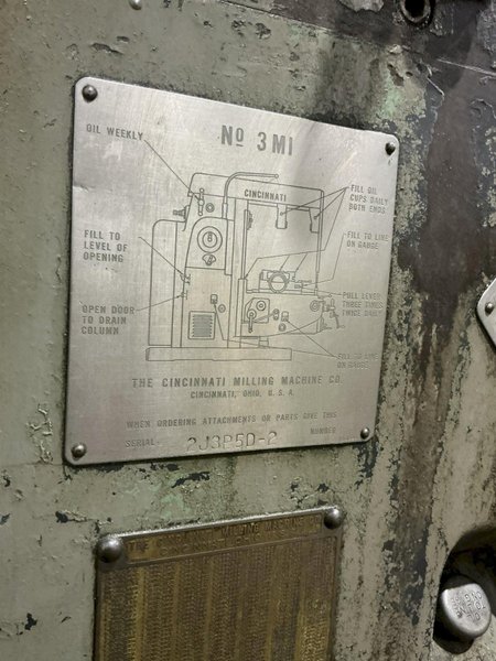 #3 CINCINNATI MODEL #3MI HORIZONTAL UNIVERSAL MILL WITH TOOLMAKERS OVERARM SPINDLE: YOBRO #25929
