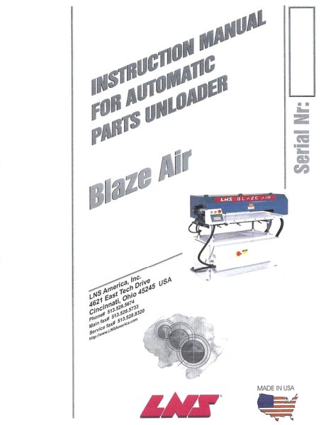 LNS Blaze 6104-U48 Automatic Parts Unloader, S/N 6104-114-48.