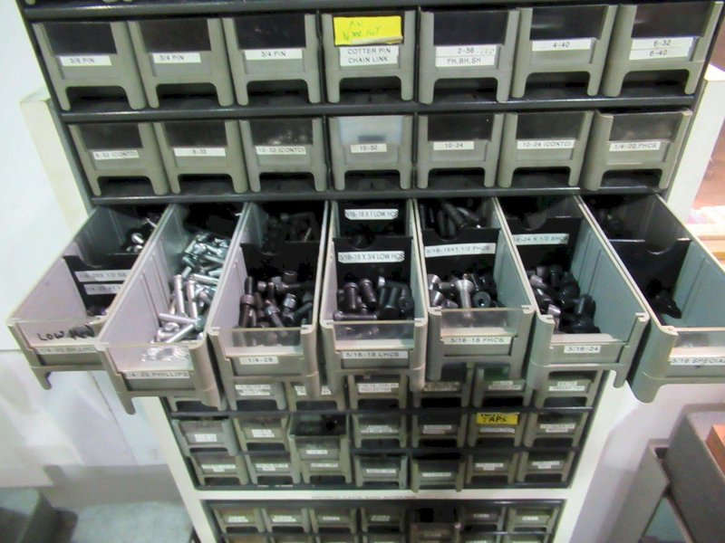 Hardware Storage System with Contents, Including Pins, Taps, Screws, Woodruff Keys and MORE!- Auction Item