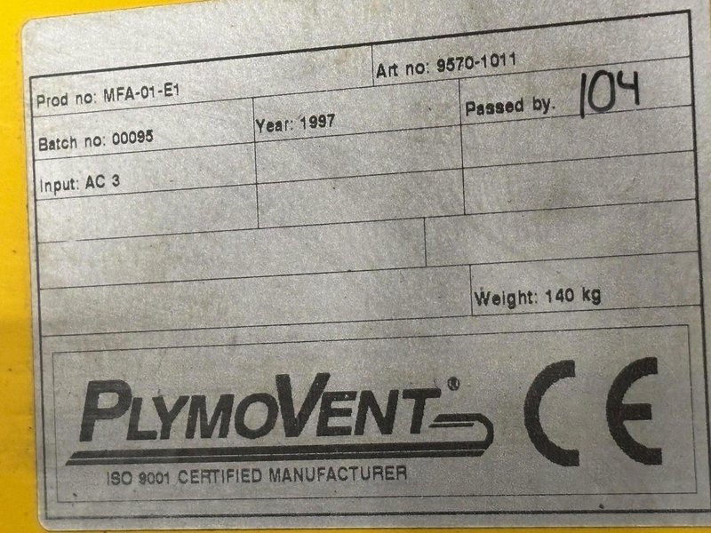 5 HP X 8 CARTRIDGE PLYMOVENT MODEL #MFA-01-E2 DUST COLLECTOR: STOCK #22305