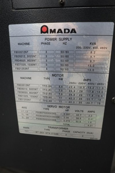 Amada FABIII-1025 (FBD-1025NT) CNC Hydraulic Press Brake, 110 Ton x 98.4&quot;, Up-Acting, AMNC PC Control, 5-Axis Backgauge