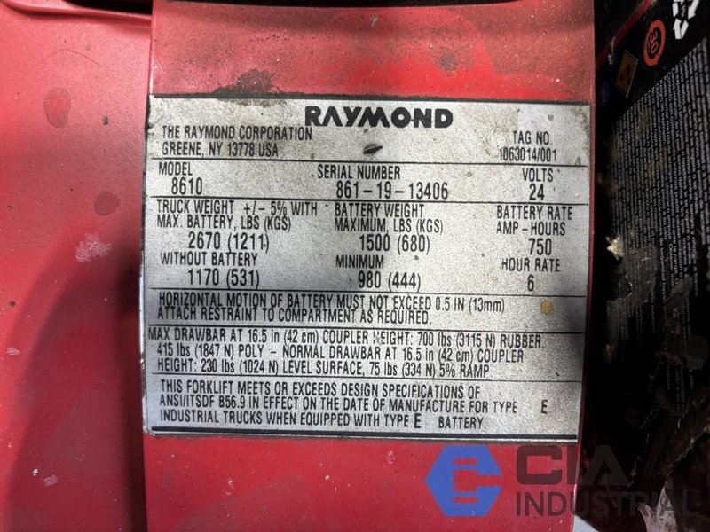 2019 - RAYMOND MODEL 8610 ELECTRIC TUGGER TRACTOR