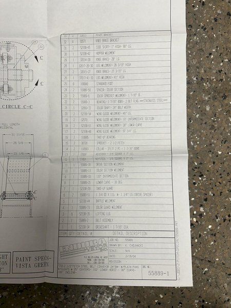 20&#039; LONG X 24” WIDE STEEL BELT POWERED INCLINED PARTS CONVEYOR: STOCK #20814