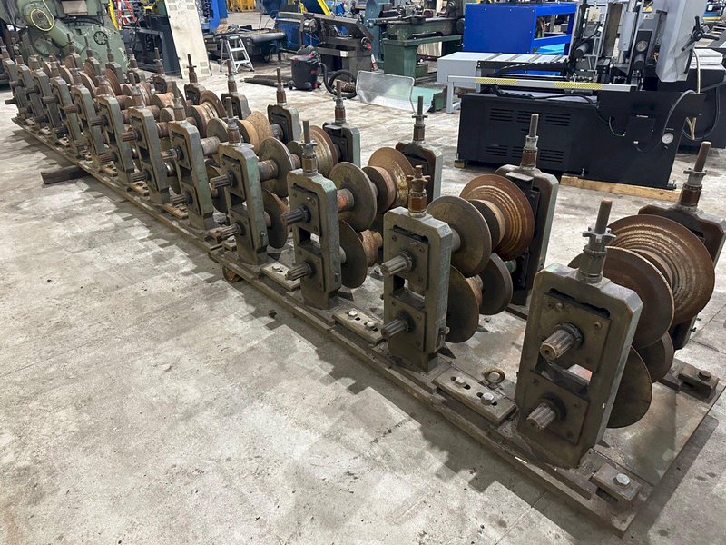 12 STAND X 3&quot; ARBOR X 20&quot; ROLLSPACE ASC RAFTED ROLLFORMER STANDS ON 3 BASES: STOCK #19936