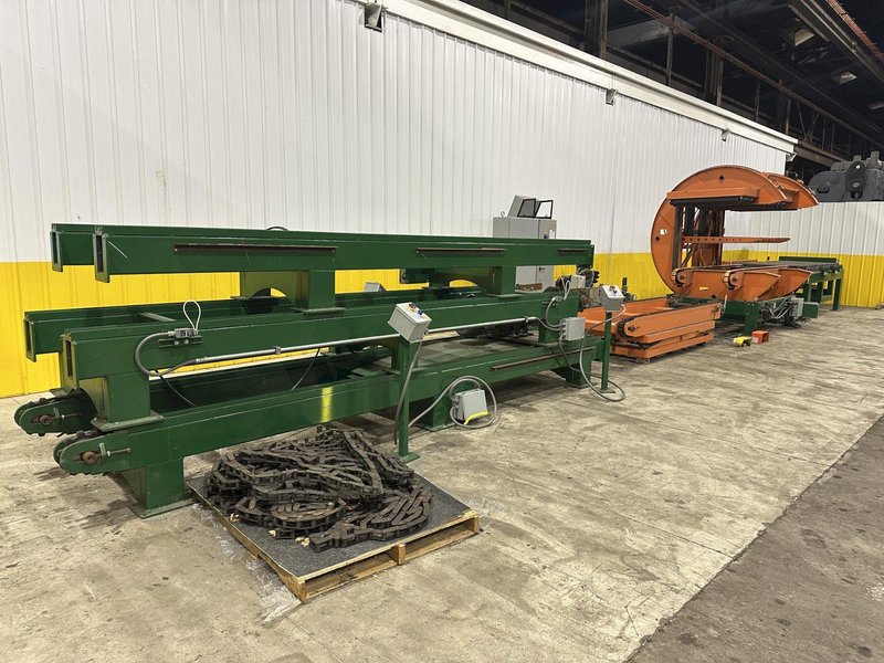 SWEED LOAD CLAMP &amp; TURNER / PACMAN FLIPPER SYSTEM WITH POWERED INFEED &amp; OUTFEED CONVEYORS: STOCK #22075
