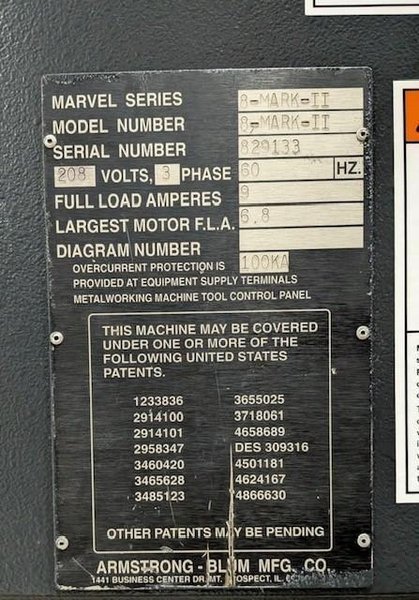 18" x 22" MARVEL 8 MARK II VERTICAL BAND SAW STOCK# 4414