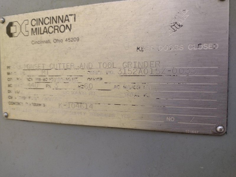 CINCINNATI MODEL # MT MONOSET CUTTER &amp; TOOL GRINDER: STOCK #22497