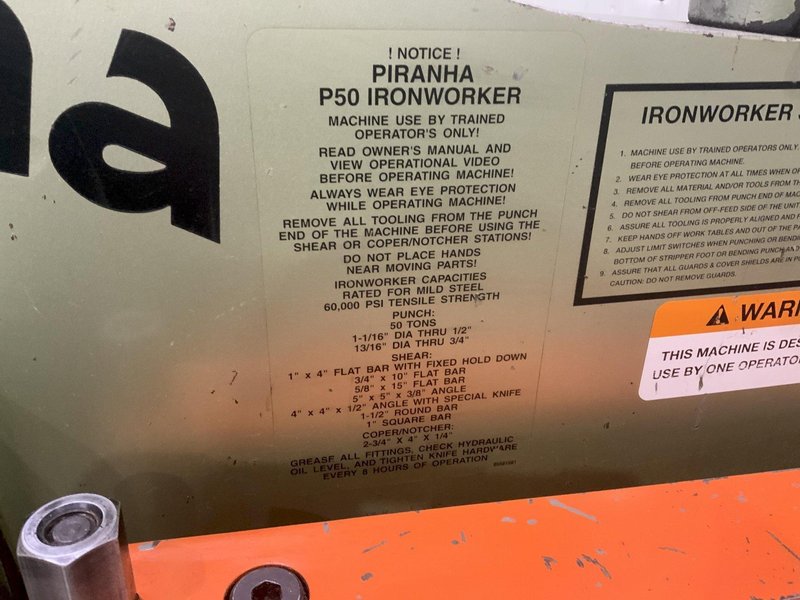 50 TON HYDRAULIC PIRANHA P50 IRON WORKER: STOCK #80840