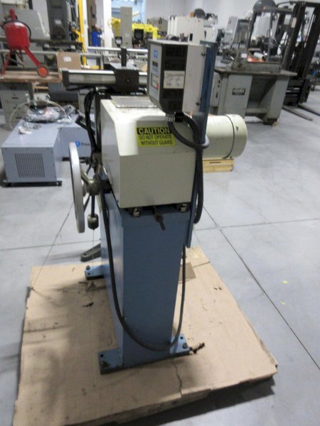 J.F. Berns Chamfering Machine - 3″ Round Cap, 2 HP, Air/Manual Chuck, 9.5&quot; 3-Jaw Chuck W/ Adjustable Height Roller Stand- Auction Item