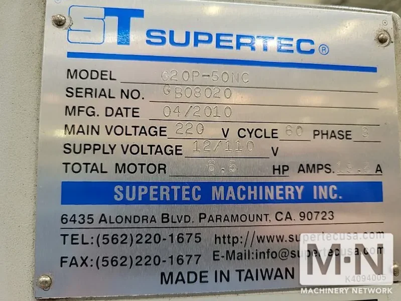 8" x 16" Supertec G20P-50NC Cylindrical Grinder - New 2010