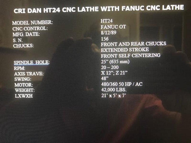 CRI Dan 24" Bore CNC Hollow Spindle Oil Country Lathe, model HT24 CNC, Fanuc, F-R chucks