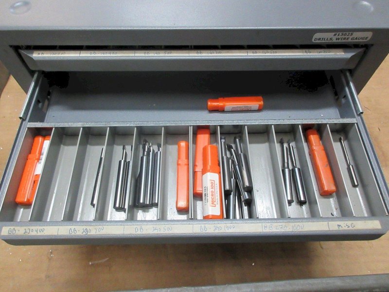 Huot 5 Drawer Drill Index with Contents of Small Solid Carbide Boring Bars, Many are New- Auction Item