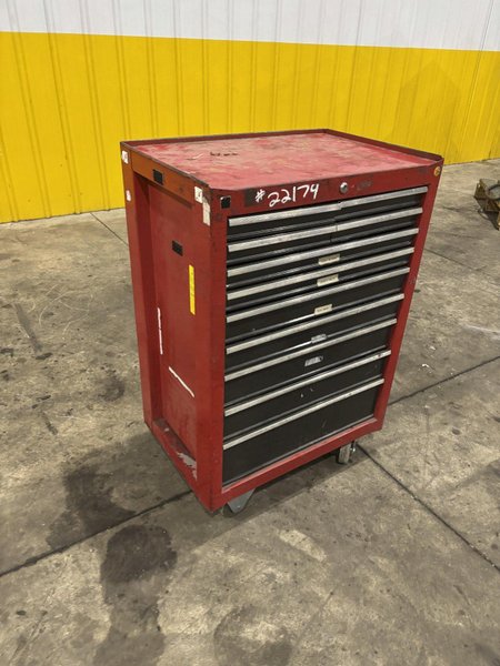 9 DRAWER X 27" X 18" RED TOOL BOX PARTS CABINET: STOCK #22174