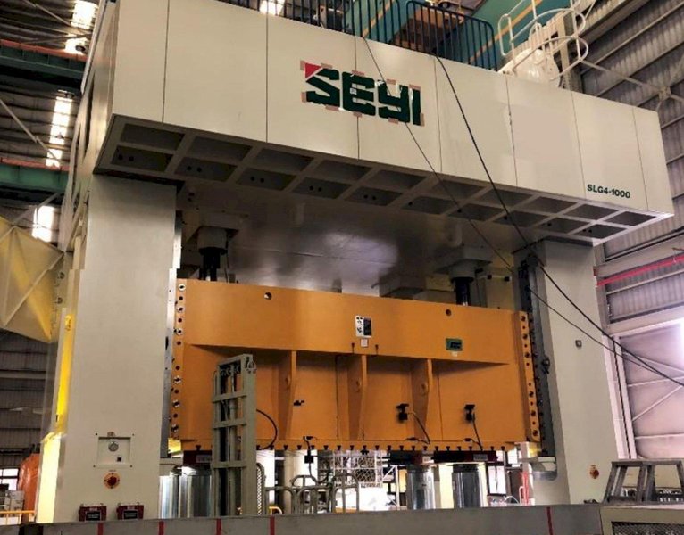 1100 TON SEYI 4 POINT LINK MOTION DUAL CRANK STRAIGHT SIDE PRESS, MODEL SLG4-1100, 13.78&quot; STR, 43.78&quot; DIE HEIGHT, 13.78&quot; ADJ, 157.48&quot; LR X 61.02&quot; FB BA, 20-40 SPM VAR, NEW