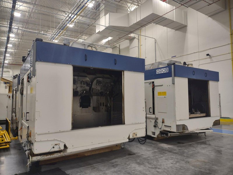 3 FOR SALE- 2013 Grob model G520AB21KD 5 axis cnc universal machining centers, approx. 55,000 hours, dual HSK63 spindles, 18,000 rpm, 36 position atc, x,y,z,a,b-full b axis, siemens 840d controls, 2 station pallet, priced each