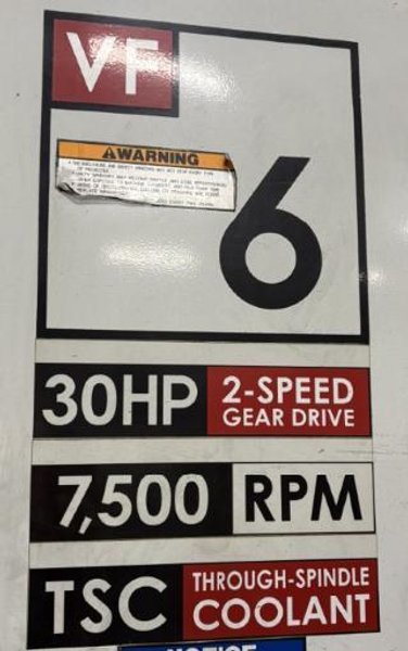 Haas VF-6/50 VMC, 2005 – Thru Spindle Coolant, Wired for Probes