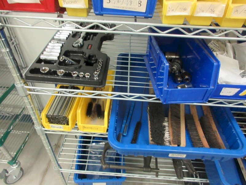 Hand Tools, Large Assortment including Socket Set, Rachet Wrenches, Clamp, Tap Wrenches, Drill Chucks, O-Ring Kit and MORE on 6-Shelf 48" x 18" x 78" Metal Wire Rolling Cart- Auction Item