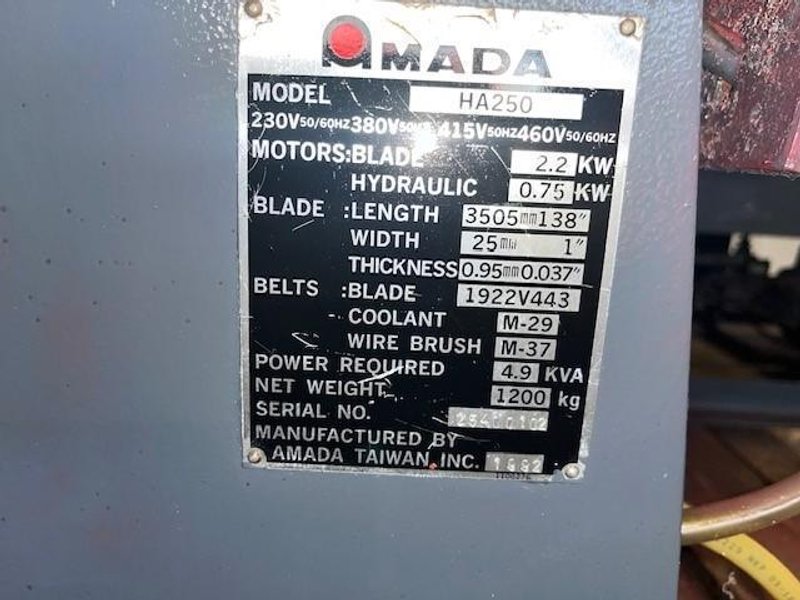 10&quot; X 12&quot; AMADA MODEL #HA-250 HORIZONTAL AUTOMATIC SAW STOCK #3197