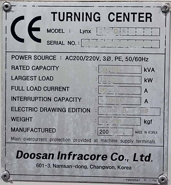 Doosan Lynx 220A CNC Turning Center