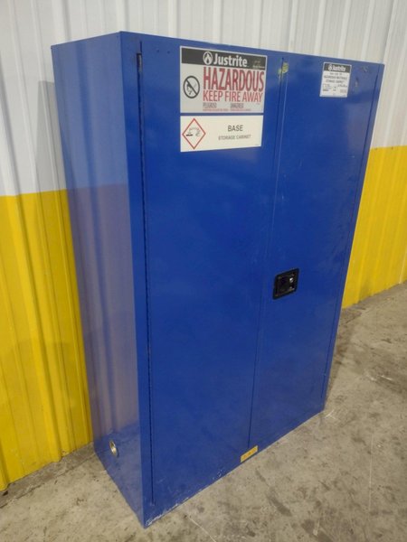 2 DOOR JUSTRITE HAZARDOUS MATERIALS STORAGE CABINET, 43” X 18” X 65” HIGH: YOBRO #24503