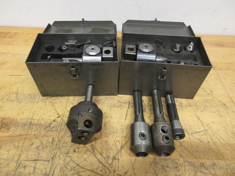 R8 Tool Holders, (2) .875" End Mill Type, (1) Bridgeport #2 Offset Boring Head, (1) Morse Taper #2, (2) Offset Boring Heads with 3/4" Shank- Auction Item