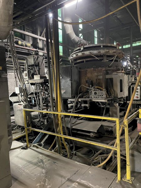 Inductotherm power melt 5 ton pressure pour furnace with power supply and controls and visipour system, water and hydraulic systems