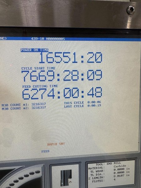 Haas VF-5/50XT VMC, 2005 – Probing, HRT310 Rotary, Extended Travel