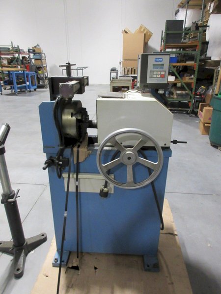 J.F. Berns Chamfering Machine - 3″ Round Cap, 2 HP, Air/Manual Chuck, 9.5&quot; 3-Jaw Chuck W/ Adjustable Height Roller Stand- Auction Item